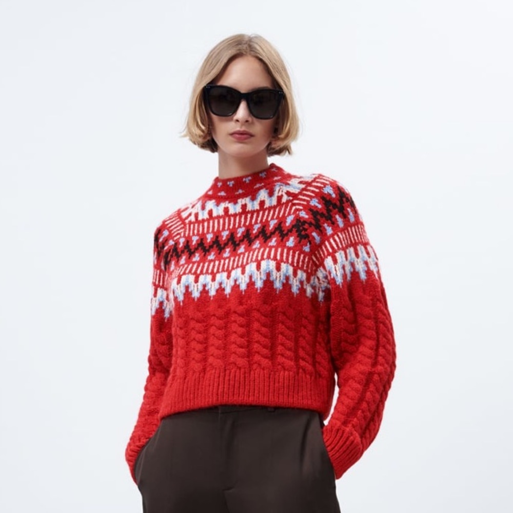 Zara Cable Knit Jacquard Sweater | sz Small